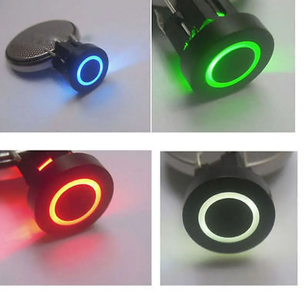 

YOCOMYLY Blue/Red/Green/Yellow 10mm BLK Cap Circle 12V Momentary Tact Push Button Switch