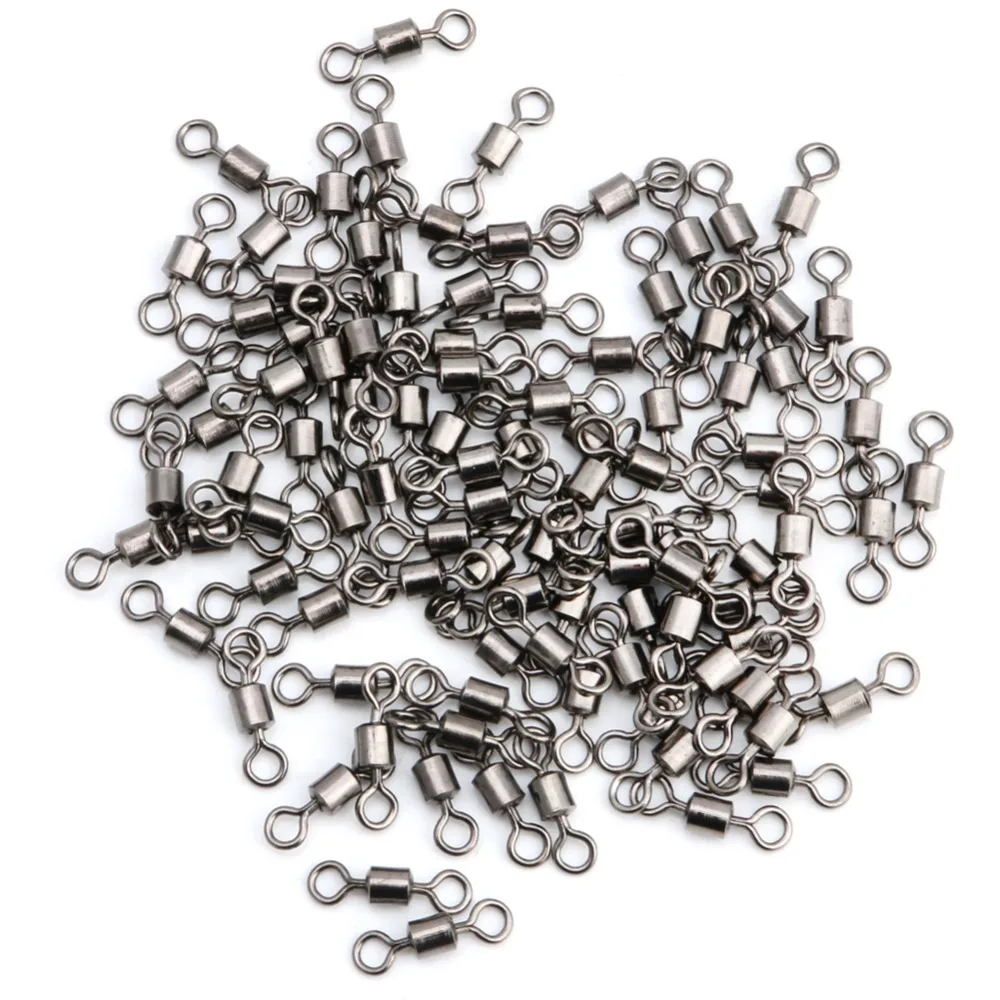 

100PCS Fishing Barrel Bearing Rolling Swivel Solid Ring LB Lures Connector 7 Size