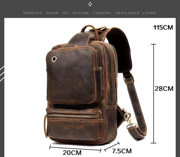 Woosir Vintage Leder-Sling-Rucksack für Herren