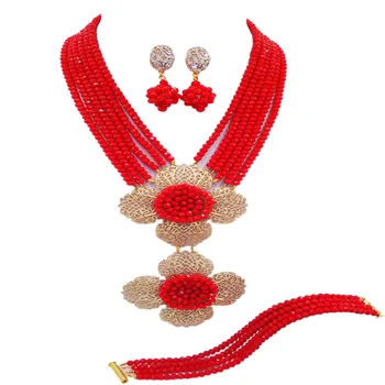 Glamorous Opaque Red Nigerian Wedding African Beads Jewelry Set Crystal Beaded Multi Strands Necklace Earrings 6C-2DH002
Glamorous Opaque Red Nigerian Wedding African Beads Jewelry Set Crystal Beaded Multi Strands Necklace Earrings 6C-2DH002