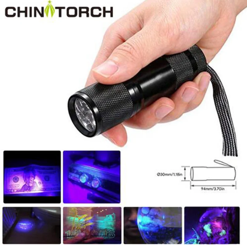 UV Flashlight Ultra Violet Black Light 9 LED Mini Aluminum Flashlight AAA Pet Urine Stains Detector Scorpion Hunting Torch Light
UV Flashlight Ultra Violet Black Light 9 LED Mini Aluminum Flashlight AAA Pet Urine Stains Detector Scorpion Hunting Torch Light