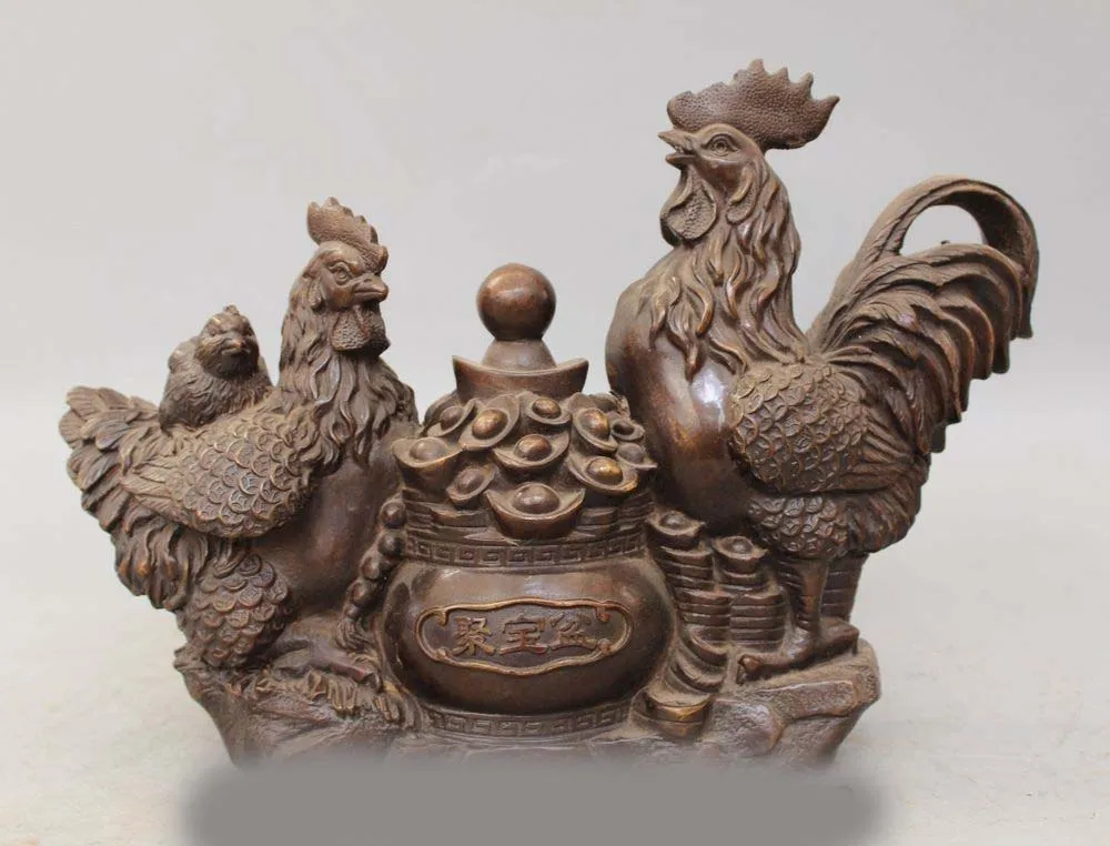10" Old China Bronze treasure bowl Zodiac Year Rooster Cock Chicken Statue
10" Old China Bronze treasure bowl Zodiac Year Rooster Cock Chicken Statue