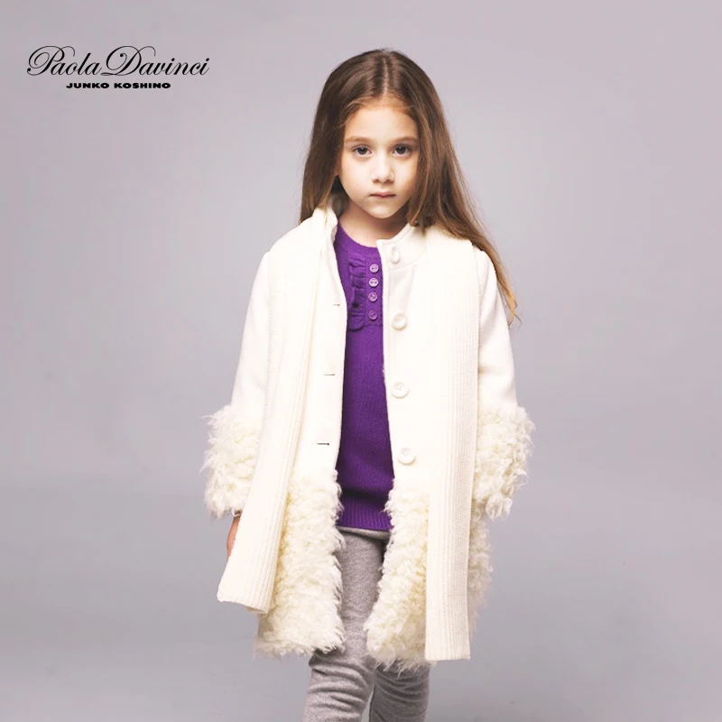 Paola Davinci Patchwork Woolen Coat for Kids