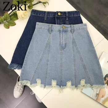 Zoki Sexy Tassel Women Denim Skirt Summer Harajuku High Waist Ripped Jeans Mini Skirt Fashion A-line Girls Faldas Streetwear
Zoki Sexy Tassel Women Denim Skirt Summer Harajuku High Waist Ripped Jeans Mini Skirt Fashion A-line Girls Faldas Streetwear