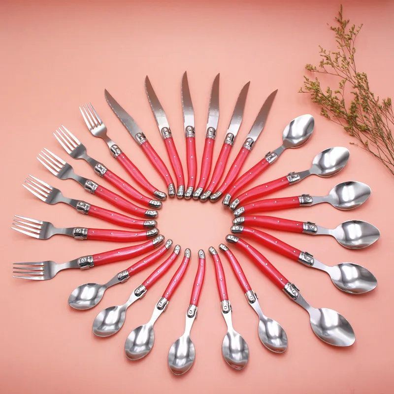 To encounter Free shipping Light Red Color France 24pcs High quality laguiole stainless steel dinnerware/cutlery set tableware
To encounter Free shipping Light Red Color France 24pcs High quality laguiole stainless steel dinnerware/cutlery set tableware