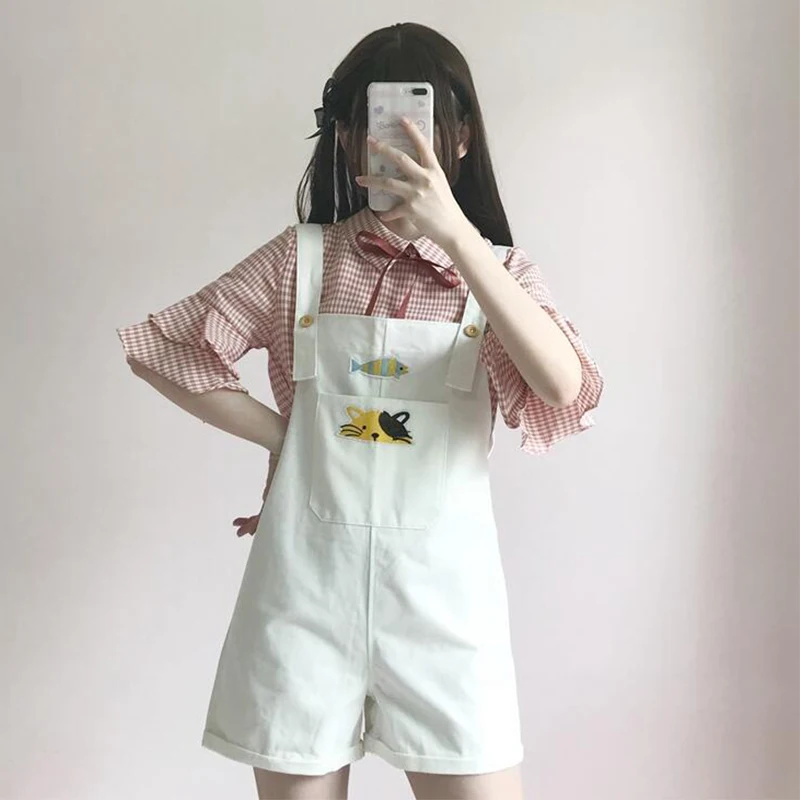 Sweet Women's 2Pcs Set:Cute Printing Ruffles Plaid Shirt Tops+Loose Strap Shorts Overalls Preppy Style 2019 Summer Women Fashion
Sweet Women's 2Pcs Set:Cute Printing Ruffles Plaid Shirt Tops+Loose Strap Shorts Overalls Preppy Style 2019 Summer Women Fashion