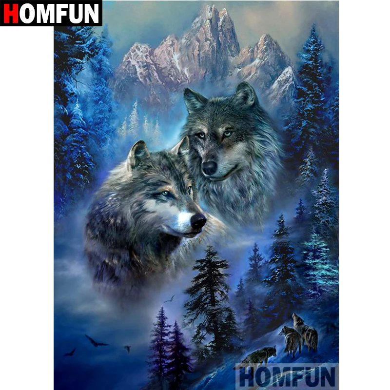 Фото Алмазная 5D картина HOMFUN сделай сам вышивка крестиком в виде животного волка