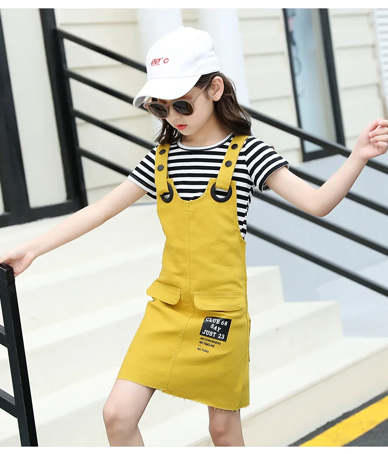 Girls Suspenders Dress 2 Pcs Set 2019 Summer Fashion Kids Stripe T-Shirts And Dresses Set For Girl 5 7 9 11 13 Year Clj144 45 Girls Suspenders Dress 2 Pcs Set 2019 Summer Fashion Kids Stripe T-Shirts And Dresses Set For Girl 5 7 9 11 13 Year Clj144 51