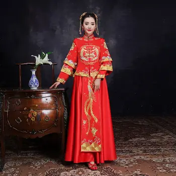 vintage Chinese style formal dress royal phoenix wedding cheongsam costume red bride traditional Tang suit Embroidery Qipao New 
vintage Chinese style formal dress royal phoenix wedding cheongsam costume red bride traditional Tang suit Embroidery Qipao New
