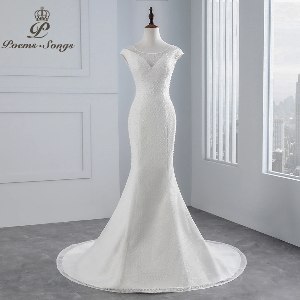 PoemsSongs real photo 2018 beading beading Sexy chest Mermaid wedding dress Cap sleeves lace Wedding Gown Vestido de noiva
PoemsSongs real photo 2018 beading beading Sexy chest Mermaid wedding dress Cap sleeves lace Wedding Gown Vestido de noiva