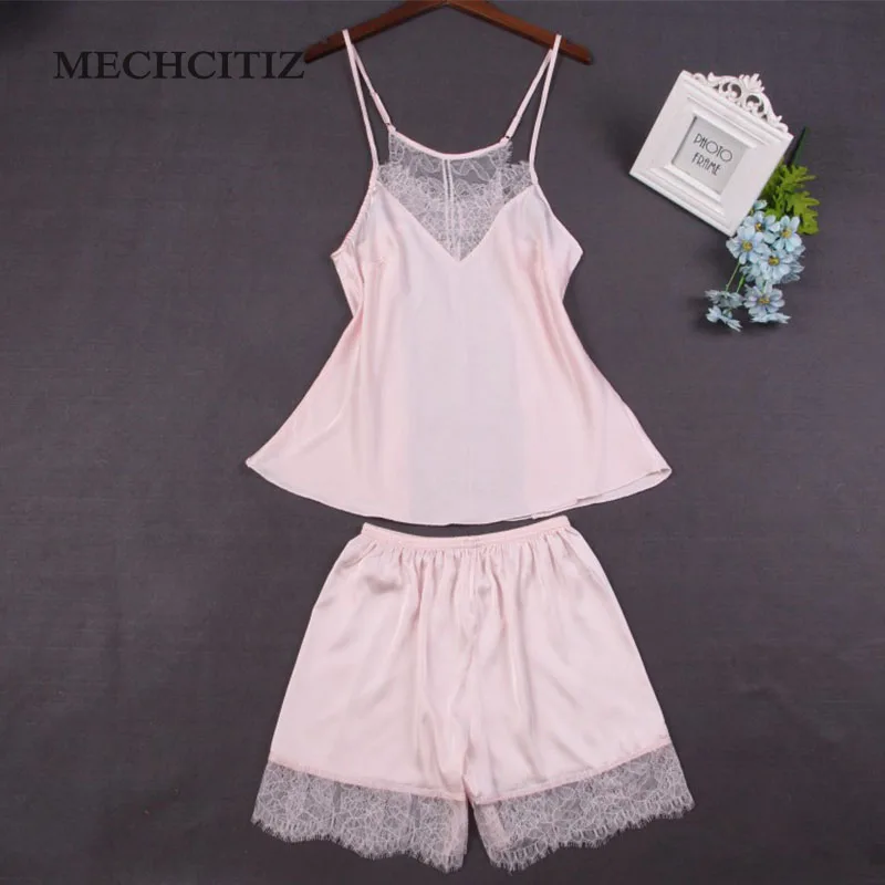 MECHCITIZ 2018 New Silk Pajama Sets For Women Top Short 2 Pieces Lace Sexy Sleepwear Nightgowns 3 Color Lady Night Clothes
MECHCITIZ 2018 New Silk Pajama Sets For Women Top Short 2 Pieces Lace Sexy Sleepwear Nightgowns 3 Color Lady Night Clothes