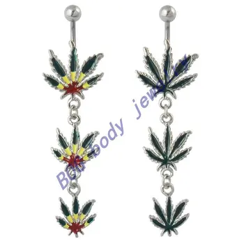 

BOG- Lot 10 Pieces 14G Jamaican Rasta Pot Leaf Triple Navel Belly Ring jewelry navel belly ring barbell piercing