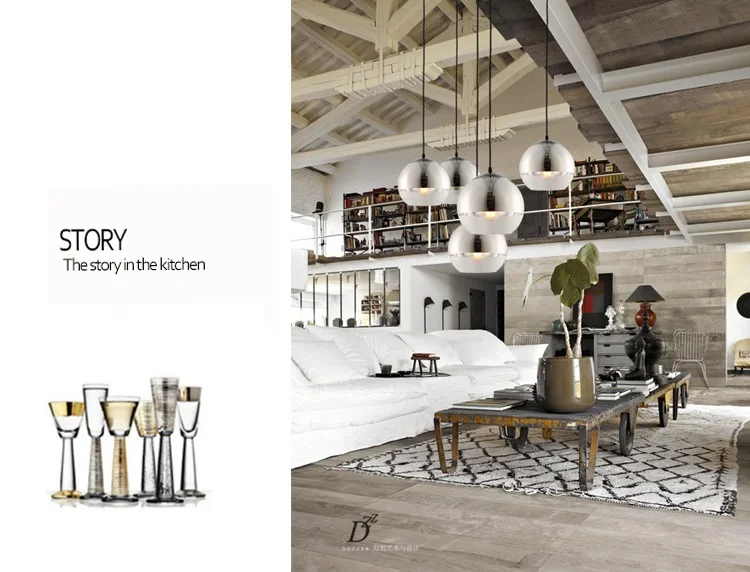 LuKLoy Modern Pendant Light Silver Glass Ball Pendant Lamp Kitchen Island Hanging Lamp Loft Bedside Suspension Lighting Fixtures (4)