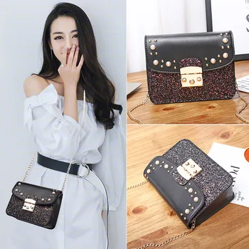 2018 autumn new style single shoulder chain lock Korean version all around trend sequins small bag
2018 autumn new style single shoulder chain lock Korean version all around trend sequins small bag