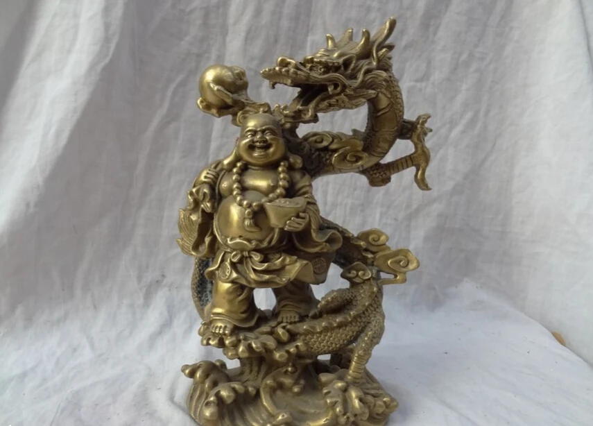 S4172 10" Chinese Pure Brass YuanBao Happy Laughing Maitreya Buddha Ride Dragon Statue D0318
S4172 10" Chinese Pure Brass YuanBao Happy Laughing Maitreya Buddha Ride Dragon Statue D0318