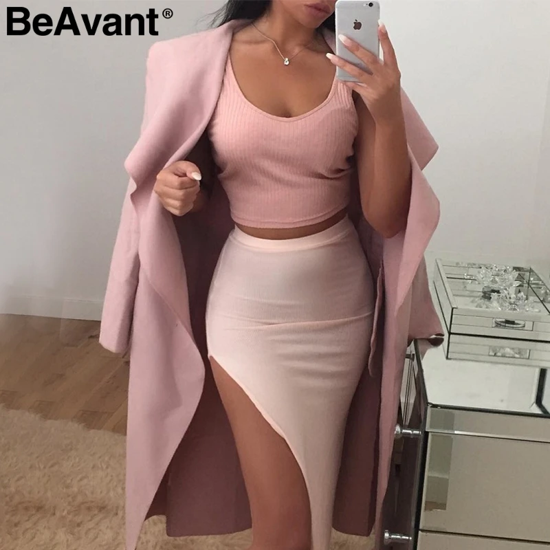 

BeAvant Ruffled warm wool coat women Turndown collar pink long coat autumn overcoat Female sash black winter coat outwear 2018