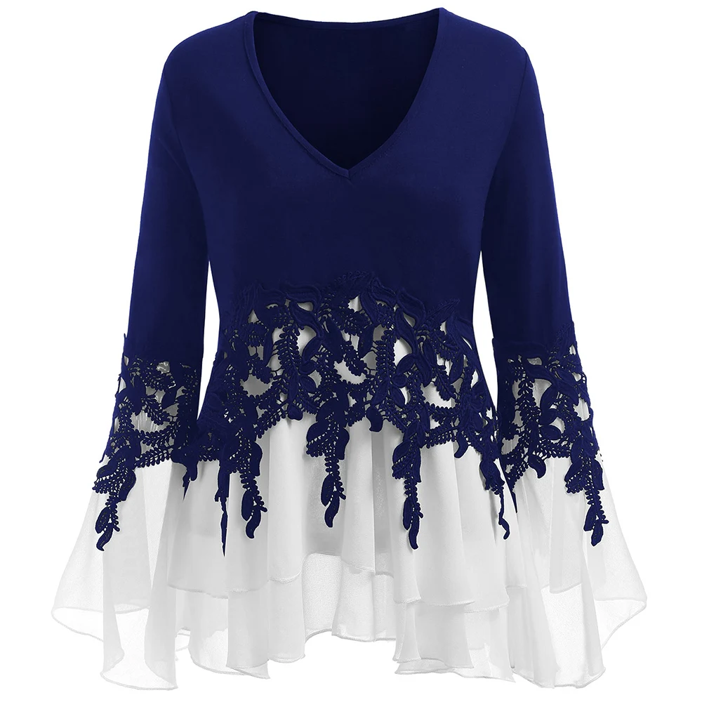 Wipalo Plus Size 5XL Sexy Bell Flare Sleeve Chiffon Tunic Tops Lace Crochet Blouse Women Clothing Big Size Spring Autumn 2018
Wipalo Plus Size 5XL Sexy Bell Flare Sleeve Chiffon Tunic Tops Lace Crochet Blouse Women Clothing Big Size Spring Autumn 2018