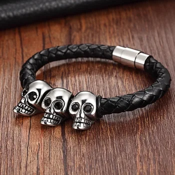 Fashion Charm Bracelets Stainless Bracelets men Genuine Leather Bracelet for women Skull Punk Stainless Steel Magnetic Buckle
Fashion Charm Bracelets Stainless Bracelets men Genuine Leather Bracelet for women Skull Punk Stainless Steel Magnetic Buckle