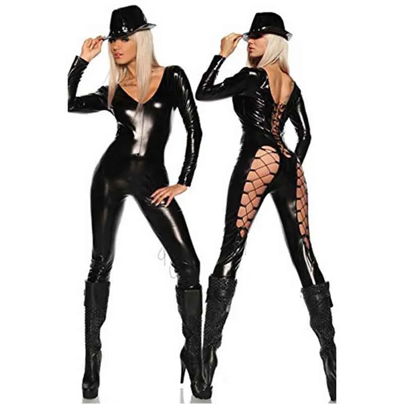Black PVC Faux Leather Wet Look Catsuit Sexy Punk Rock Lace Up Costume One Piece Jumpsuit Steampunk Club Long Sleeve Bodysuit
Black PVC Faux Leather Wet Look Catsuit Sexy Punk Rock Lace Up Costume One Piece Jumpsuit Steampunk Club Long Sleeve Bodysuit
