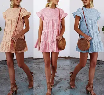 Women pleated plaid dress New style summer elegant checkered flare sleeve loose casual sweet dresses mini dress vestidos
Women pleated plaid dress New style summer elegant checkered flare sleeve loose casual sweet dresses mini dress vestidos