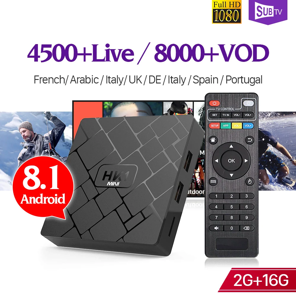 Arabic French IPTV Code SUBTV Android 8.1 2+16G Support 2.4GHz WIFI 4K IPTV France Arabic 1 Year SUBTV Subscription IP TV Box
Arabic French IPTV Code SUBTV Android 8.1 2+16G Support 2.4GHz WIFI 4K IPTV France Arabic 1 Year SUBTV Subscription IP TV Box