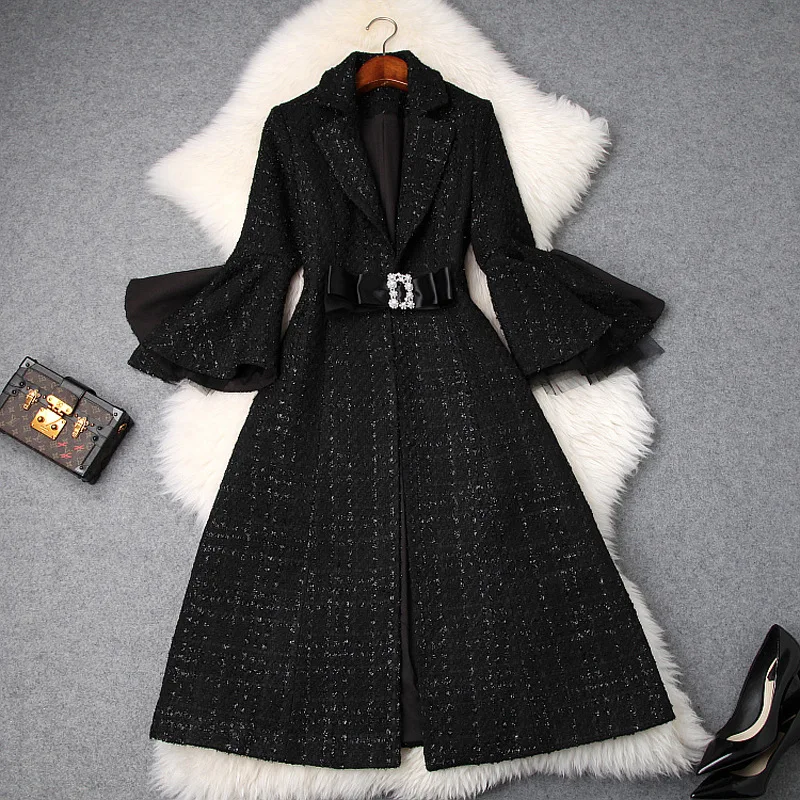 Women black gothic style flare sleeve tweed coat diamonds bow waist a-line skirt coats new 2019 autumn winter
Women black gothic style flare sleeve tweed coat diamonds bow waist a-line skirt coats new 2019 autumn winter