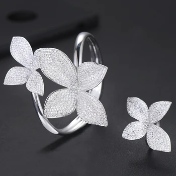 Super Design Micro Cubic Zirconia Bridal Wedding Leafs Openning Bangle Ring Jewelry set Handmade boucle d'oreille femme Bijoux
Super Design Micro Cubic Zirconia Bridal Wedding Leafs Openning Bangle Ring Jewelry set Handmade boucle d'oreille femme Bijoux