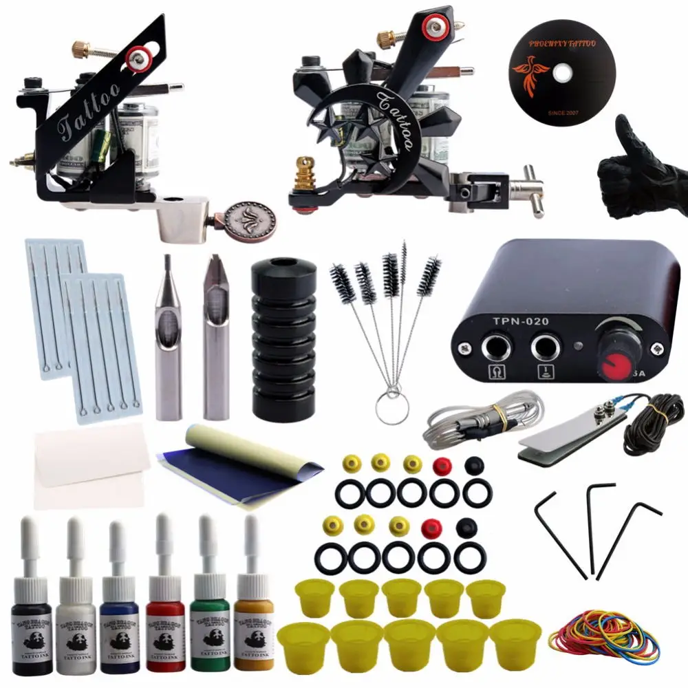 Complete Tattoo Kit 2 Tattoo Machines Gun 6Pcs Ink Set Power Supply Grips Body Art Tools Set Tattoo Permanent Makeup Tattoo set
Complete Tattoo Kit 2 Tattoo Machines Gun 6Pcs Ink Set Power Supply Grips Body Art Tools Set Tattoo Permanent Makeup Tattoo set