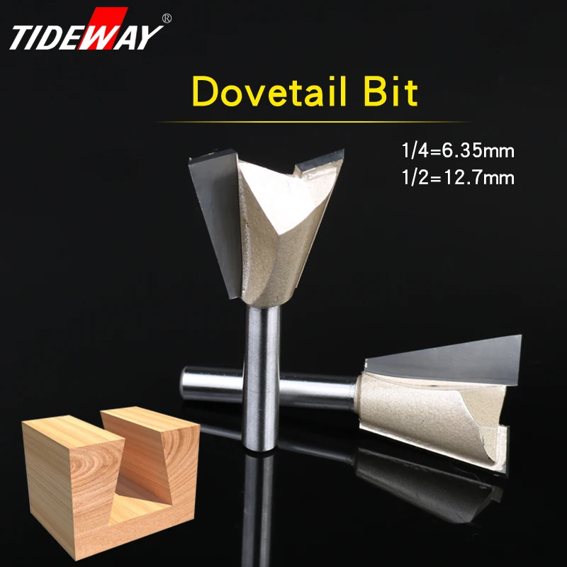 TIDEW 1 шт. 1/2 "1/4" хвостовик резак древесины ласточкин хвост биты 2 флейты фрезы