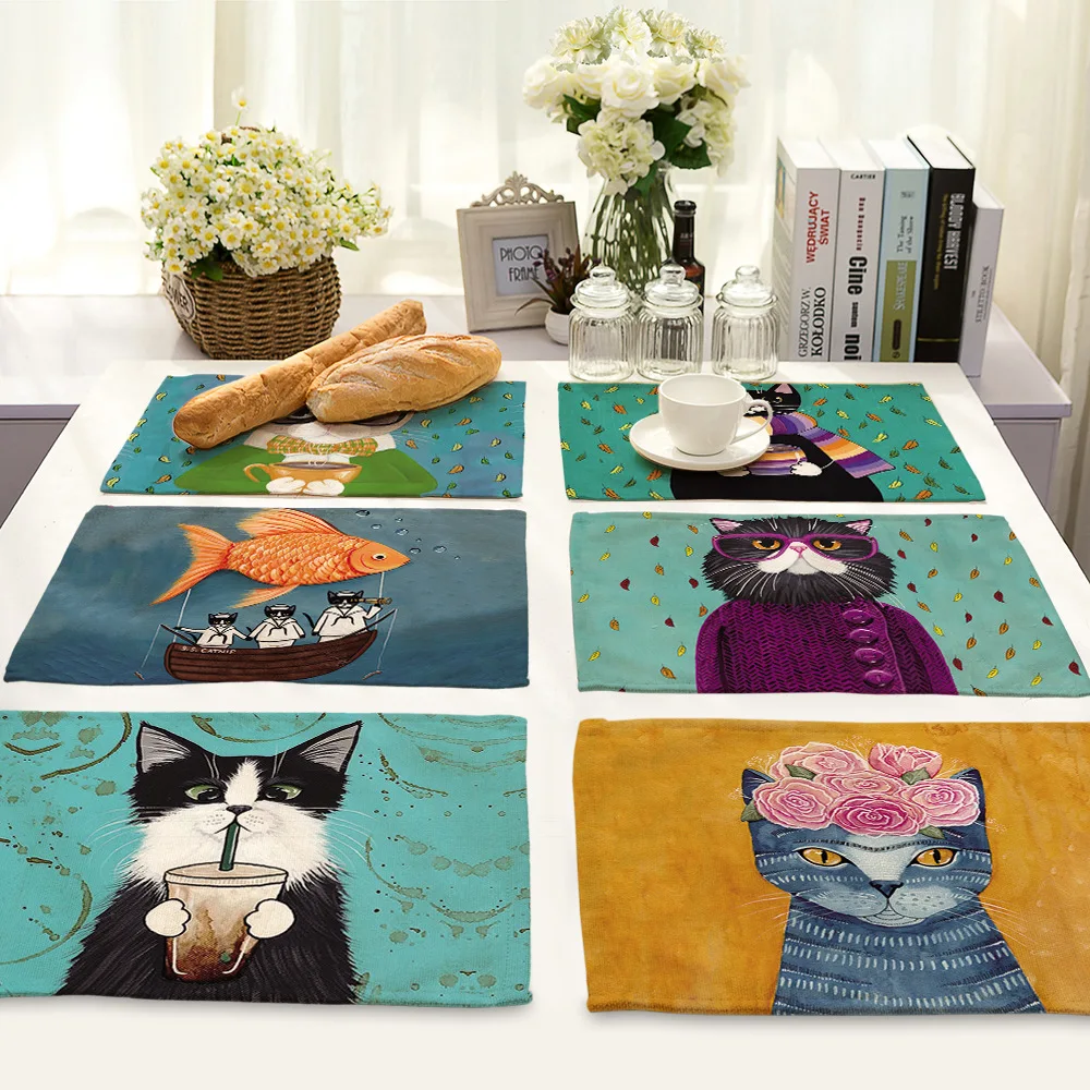42x32cm placemat for dining table Cute Cat Cartoon Animal Coaster Creative Printed Heat-resistant Kitchen Dining Accessories
42x32cm placemat for dining table Cute Cat Cartoon Animal Coaster Creative Printed Heat-resistant Kitchen Dining Accessories