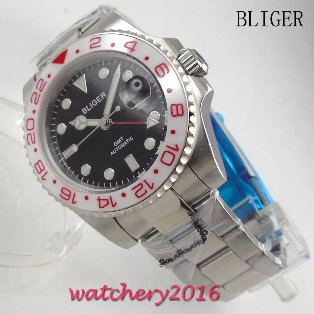 NEW 40mm Bliger Black Dial Rotating Ceramic bezel Luminous Hands Sapphire Crystal Luxury Brand GMT Automaic Movement Men's Watch
NEW 40mm Bliger Black Dial Rotating Ceramic bezel Luminous Hands Sapphire Crystal Luxury Brand GMT Automaic Movement Men's Watch
