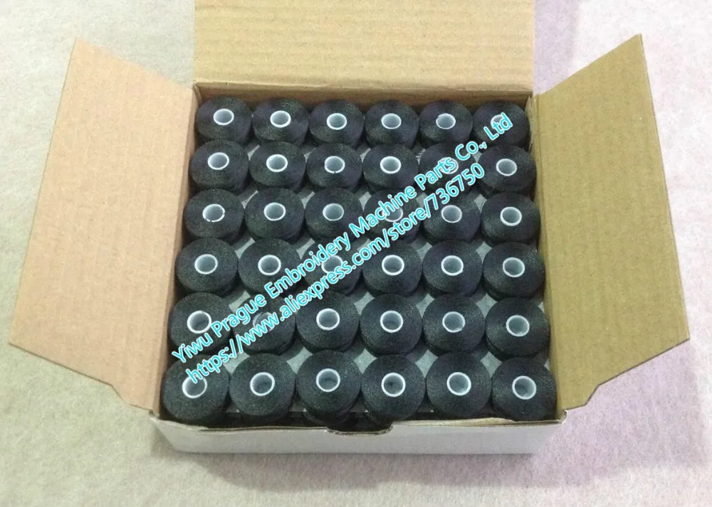 144pcs 75D/2 L Style Sideless Prewound black bobbins 100% polyester thread for Tajima Barudan SWF Chinese embroidery machines
144pcs 75D/2 L Style Sideless Prewound black bobbins 100% polyester thread for Tajima Barudan SWF Chinese embroidery machines
