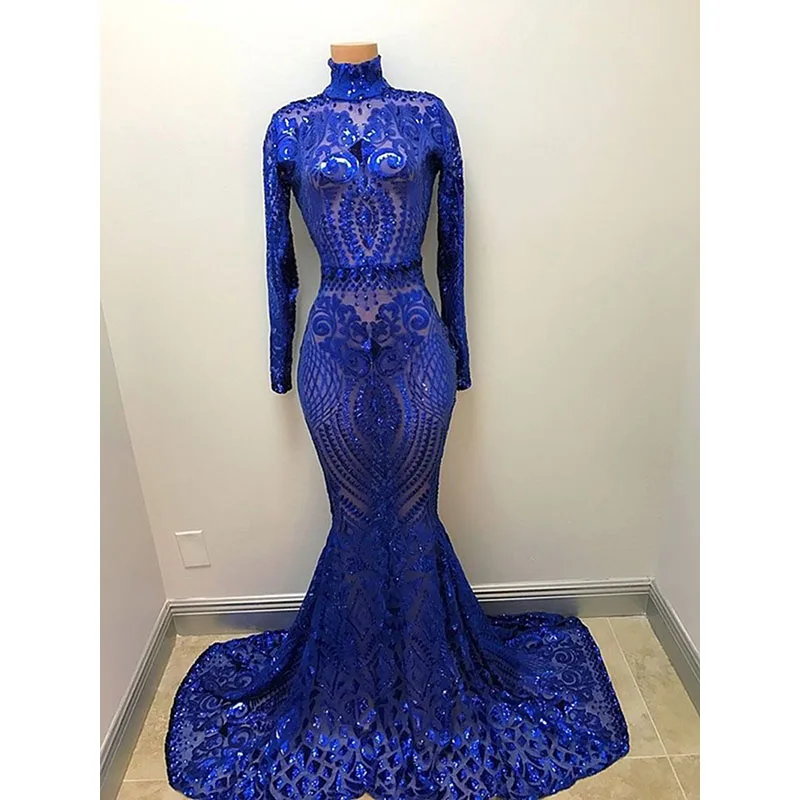 Royal Blue Mermaid Prom Dresses New High Neck Floor Length Sequined See Though Long Sleeve Formal Evening Dress Party Gowns
Royal Blue Mermaid Prom Dresses New High Neck Floor Length Sequined See Though Long Sleeve Formal Evening Dress Party Gowns