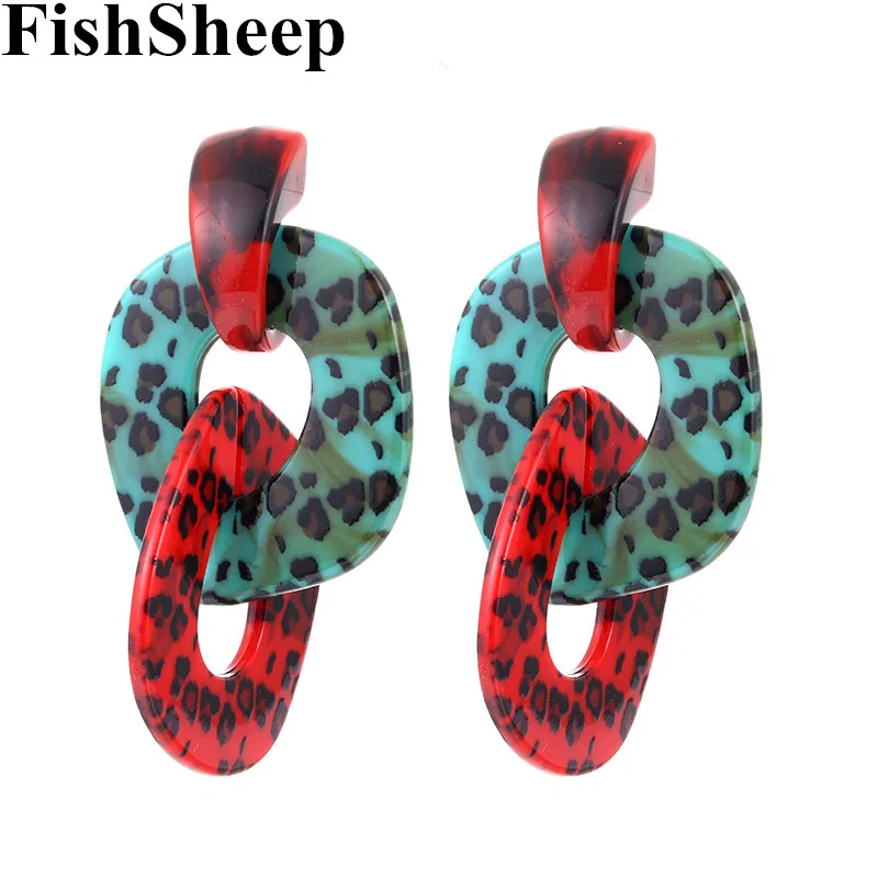 

FishSheep Statement Leopard Acrylic ZA Drop Earrings For Women Geometric Vintage Resin Big Long Dangle Earring Fashion Jewelry