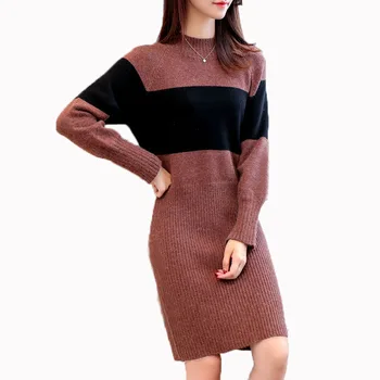 Women knitted sweater dress 2017 autumn winter long sexy Dresses Elastic Skinny Knitted Dress O-neck patchwork slim sweater AS90 
Women knitted sweater dress 2017 autumn winter long sexy Dresses Elastic Skinny Knitted Dress O-neck patchwork slim sweater AS90