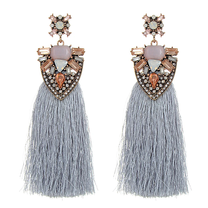 ZHINI Fashion Vintage Bohemian Crystal Drop Dangle Earrings for Women Big Long Tassel Statement Jewelry Wholesale | Украшения и