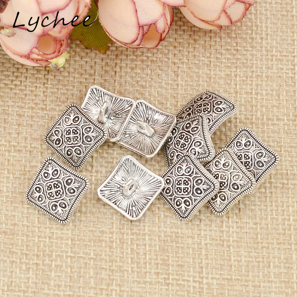 Lychee 10pcs Geometric Square Antique Silver Flower Metal Shank Button For Clothes Jeans Sewing DIY Decorative Crafts
Lychee 10pcs Geometric Square Antique Silver Flower Metal Shank Button For Clothes Jeans Sewing DIY Decorative Crafts
