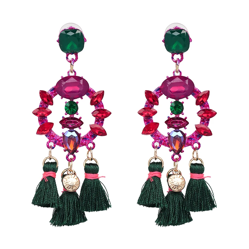 Bright Colorful Bohemian Drop Hairball Earrings Handmade Tassel