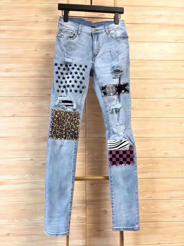 men stretchy skinny repaired art patches distressed jeans patchwork denim pants
men stretchy skinny repaired art patches distressed jeans patchwork denim pants