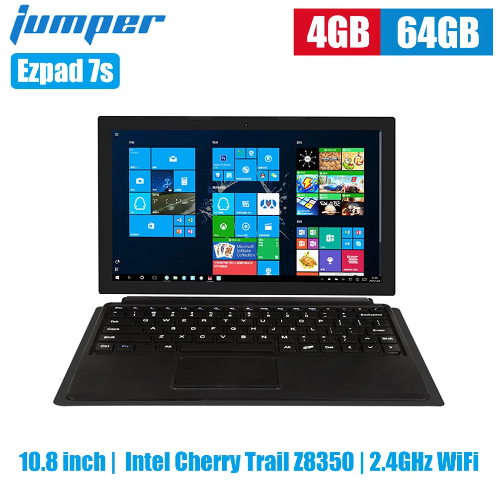 

Jumper Ezpad 7s 2 In 1 Tablet PC 10.8'' Intel Cherry Trail Z8350 Quad Core 4GB+64GB 2MP Camera 2.4G WiFi With Magnetic Keyboard