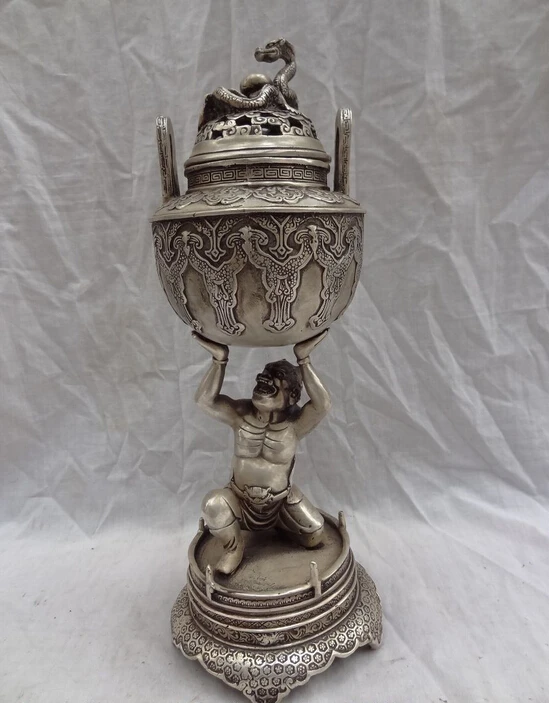 13" Tibet Silver Dragon Japan Vajra Devil Buddha Statue Up Incense Burner Censer
13" Tibet Silver Dragon Japan Vajra Devil Buddha Statue Up Incense Burner Censer