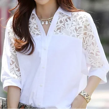 Plus Size Summer Loose Top Female Cotton Patchwork V-neck Camisa Feminina Lantern Sleeve Women Blouses Brief Women's Shirt
Plus Size Summer Loose Top Female Cotton Patchwork V-neck Camisa Feminina Lantern Sleeve Women Blouses Brief Women's Shirt