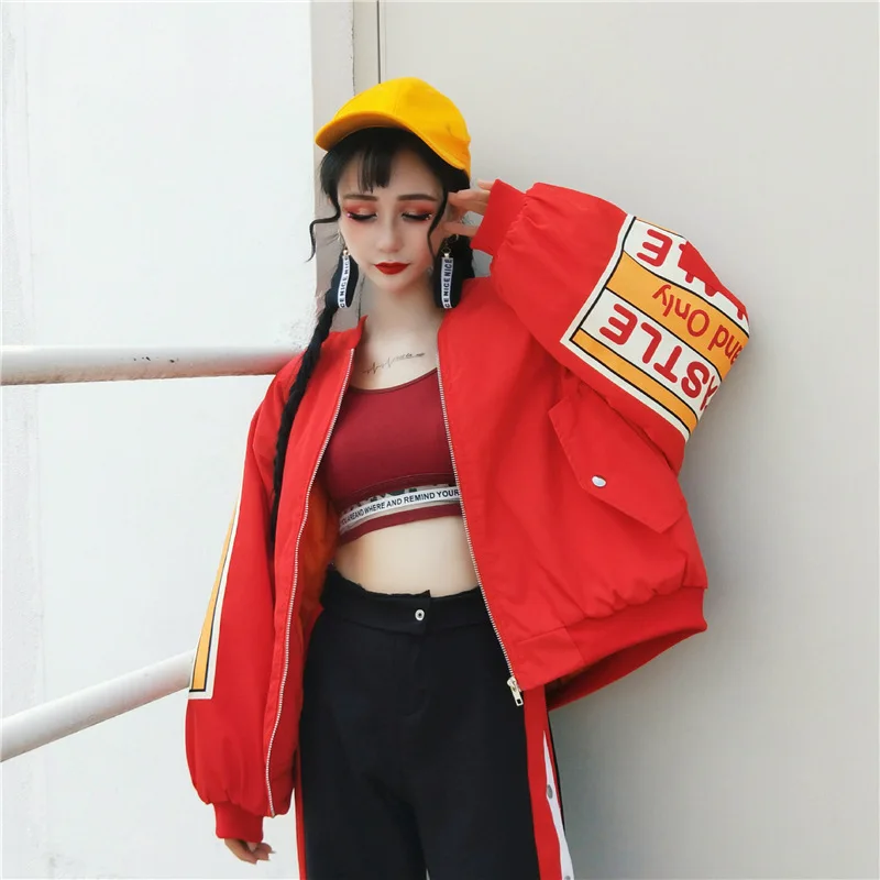 2018 Spring Women Punk Letters Printing Baseball Bomber Jacket Loose Red Green Long Sleeve Upgraded Version Coat Streetwear
2018 Spring Women Punk Letters Printing Baseball Bomber Jacket Loose Red Green Long Sleeve Upgraded Version Coat Streetwear