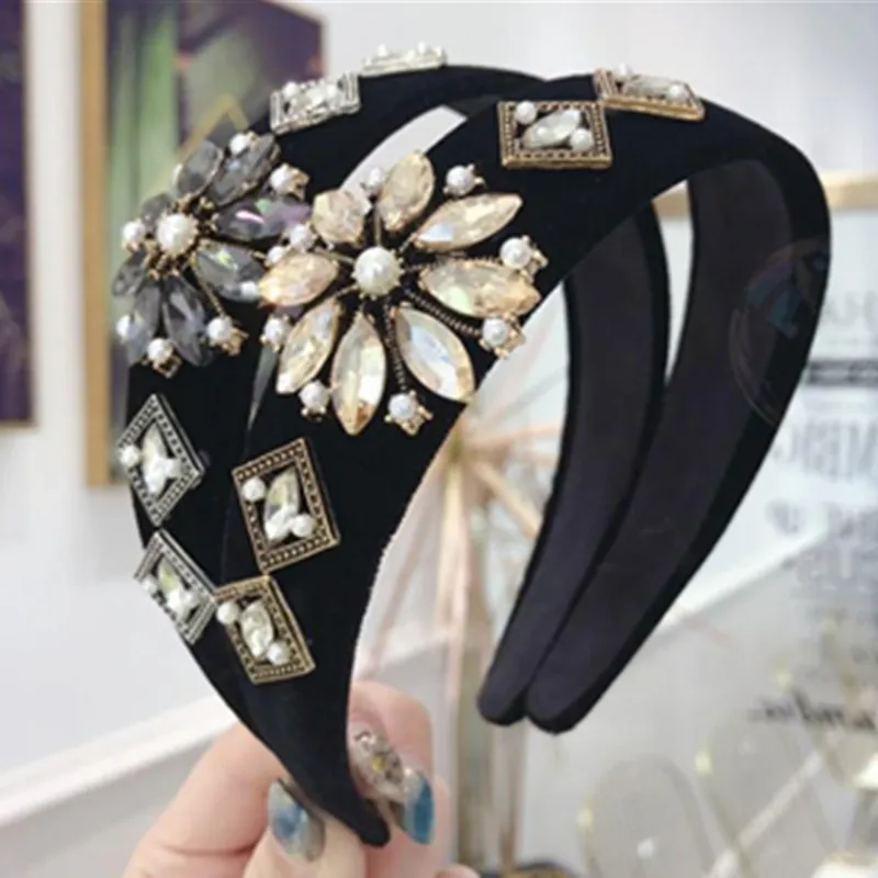 

Diamonds Headbands Luxury Hair Jewelry Crystals Headpiece Adults Headband Hairband Women Headwear Black Velvet Hairbands