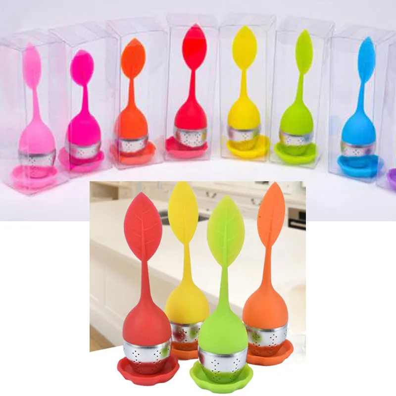 8 Colors Silicone Tea Infuser Reusable Strainer Sweet Leaf with Drop Tray Novelty Ball Herbal Spice Filter Tool | Дом и сад