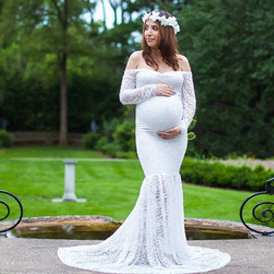 Fashion Pregnant Women Off Shoulder Lace Wedding, Party Floral Sleeve Wedding Long Full Length Dress
Fashion Pregnant Women Off Shoulder Lace Wedding, Party Floral Sleeve Wedding Long Full Length Dress