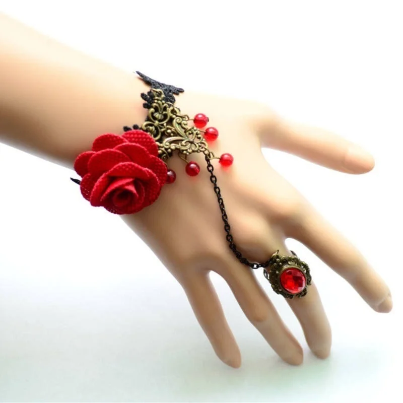 Fine Goth Gothic Lolita Retro Vintage Vampire Tassels Roses Ring Lace Bracelet (Size: M, Color: Red)
Fine Goth Gothic Lolita Retro Vintage Vampire Tassels Roses Ring Lace Bracelet (Size: M, Color: Red)