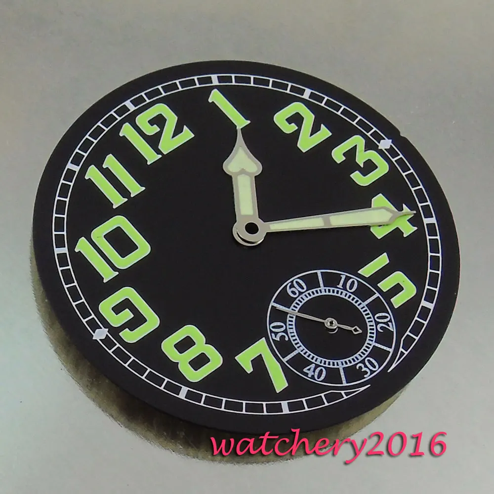 

35mm Parnis black dial green Luminous Number watch hands fit 6498 movement Men's Watch dial + hands
