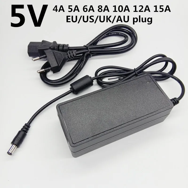 

100-240V AC to DC 5 volt universal Power Adapter Supply 5V 4A 5A 6A 8A 10A 12A 15A EU US AU UK Plug 5.5mmx2.5mm 5 v switching