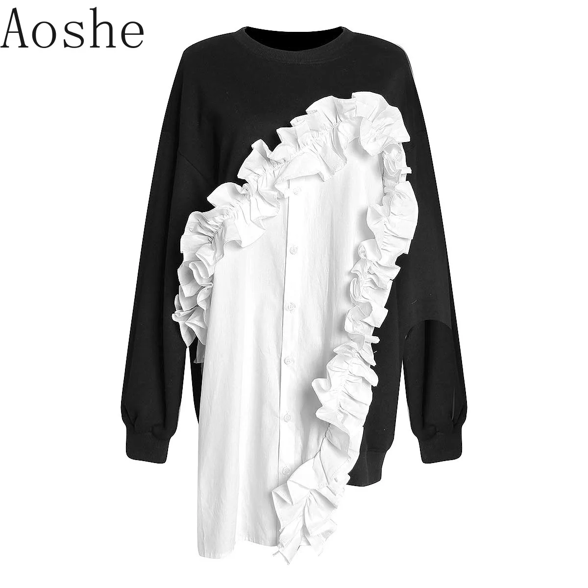 2019 Summer Women's new color splice wood ear irregular shirt design Changxiuyuanlingweiyi
2019 Summer Women's new color splice wood ear irregular shirt design Changxiuyuanlingweiyi